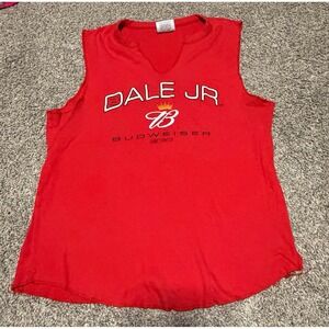 Vintage Dale Jr Budweiser NASCAR Sleeveless Shirt Red Women's V Neck Large